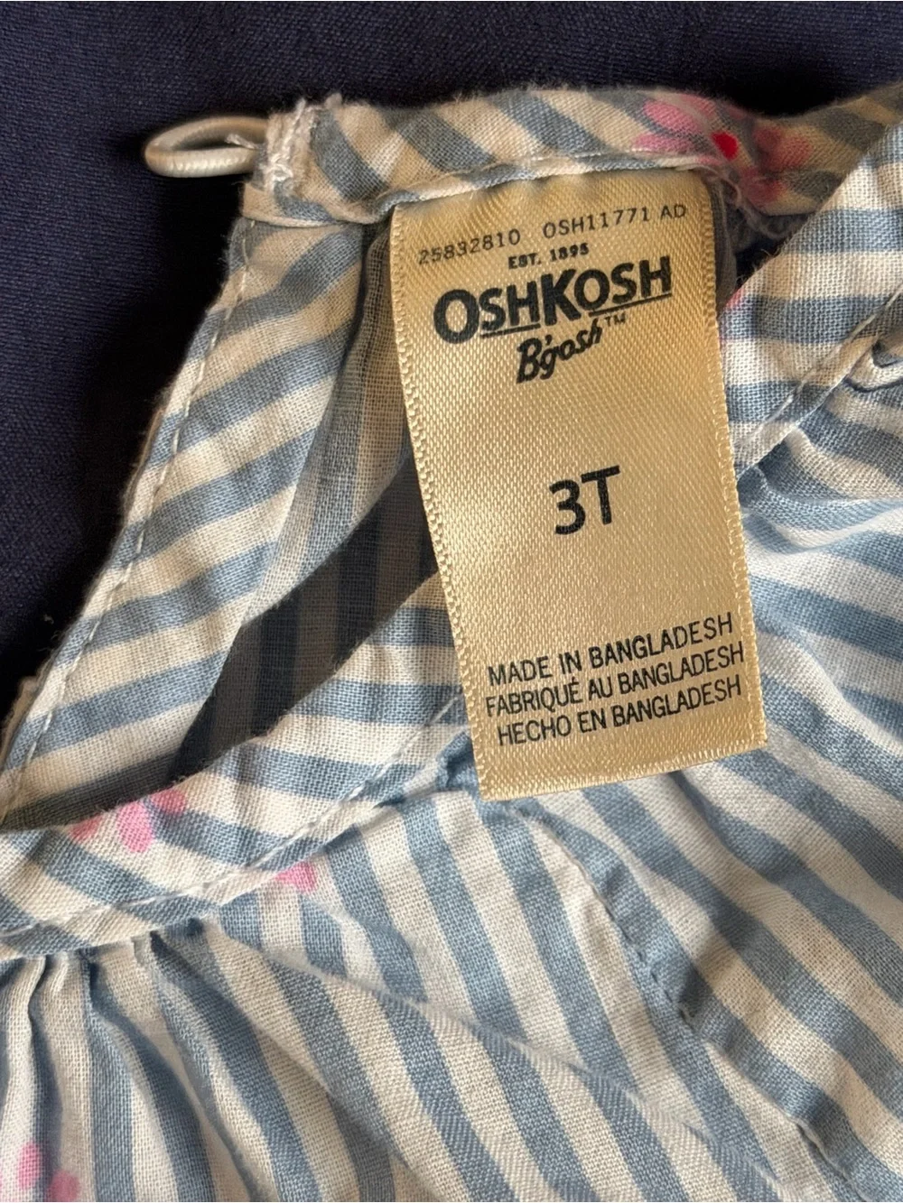 OshKosh B'gosh Blue and White Striped Top with Pink Floral Accents
